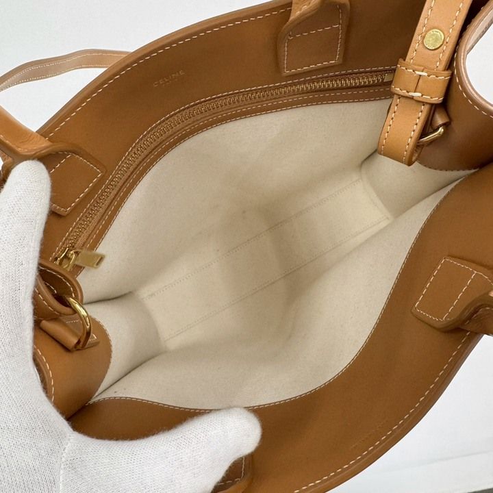 Celine Small Vertical Cover 2-Way Bag Canvas Leather Natural Tan Gold — view 6