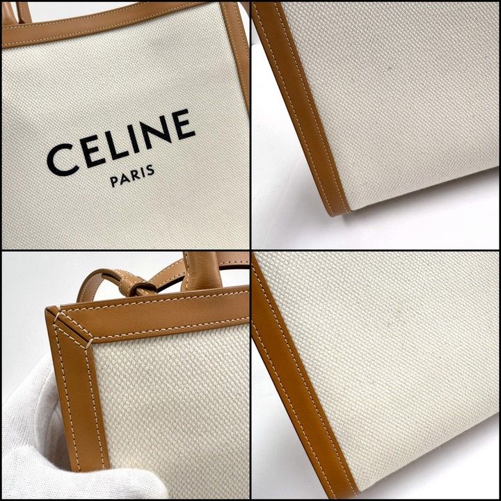 Celine Small Vertical Cover 2-Way Bag Canvas Leather Natural Tan Gold — view 3