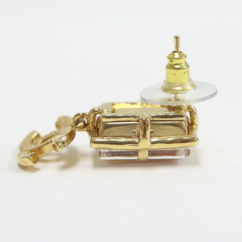 Chanel Earrings CC Logo Crystal Pink Tweed Gold — view 3