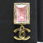 Chanel Earrings CC Logo Crystal Pink Tweed Gold — view 2