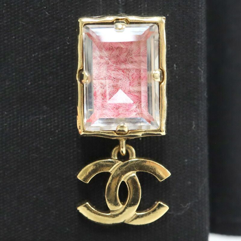 Chanel Earrings CC Logo Crystal Pink Tweed Gold — view 2
