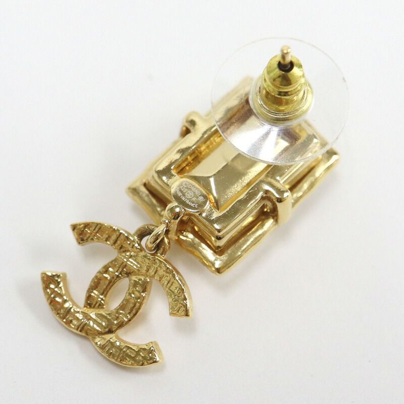 Chanel Earrings CC Logo Crystal Pink Tweed Gold — view 4