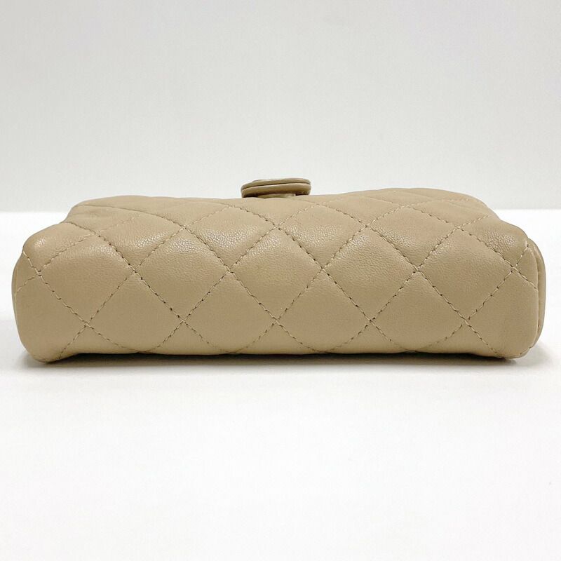 Chanel Quilted Mini Pouch Handbag Lambskin Beige Gold — view 3