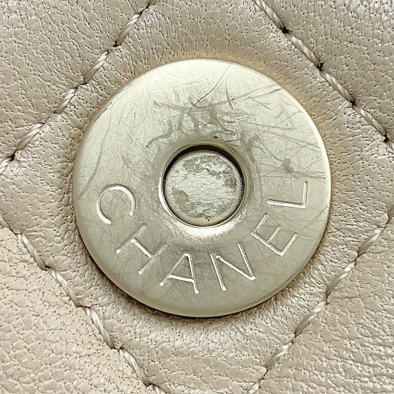 Chanel Quilted Mini Pouch Handbag Lambskin Beige Gold — view 7