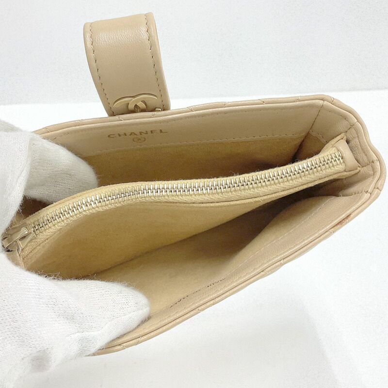 Chanel Quilted Mini Pouch Handbag Lambskin Beige Gold — view 5