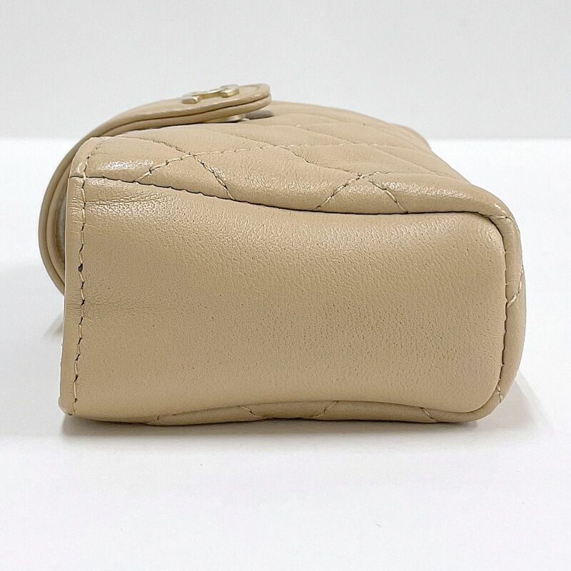 Chanel Quilted Mini Pouch Handbag Lambskin Beige Gold — view 4