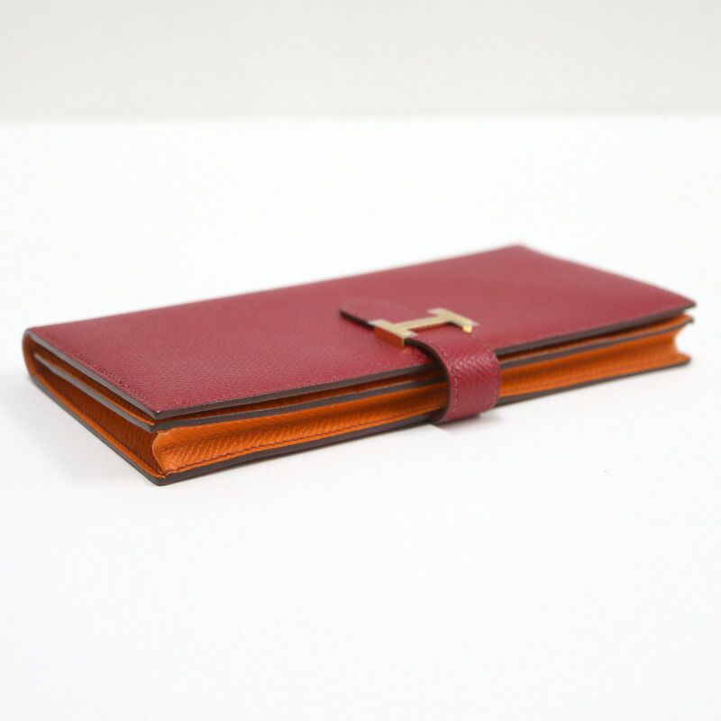 Hermes Bearn Souffle Verso Wallet Epsom Ruby Orange Gold — view 3