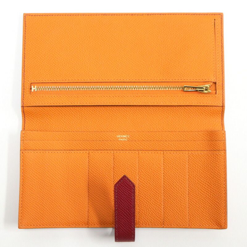 Hermes Bearn Souffle Verso Wallet Epsom Ruby Orange Gold — view 4