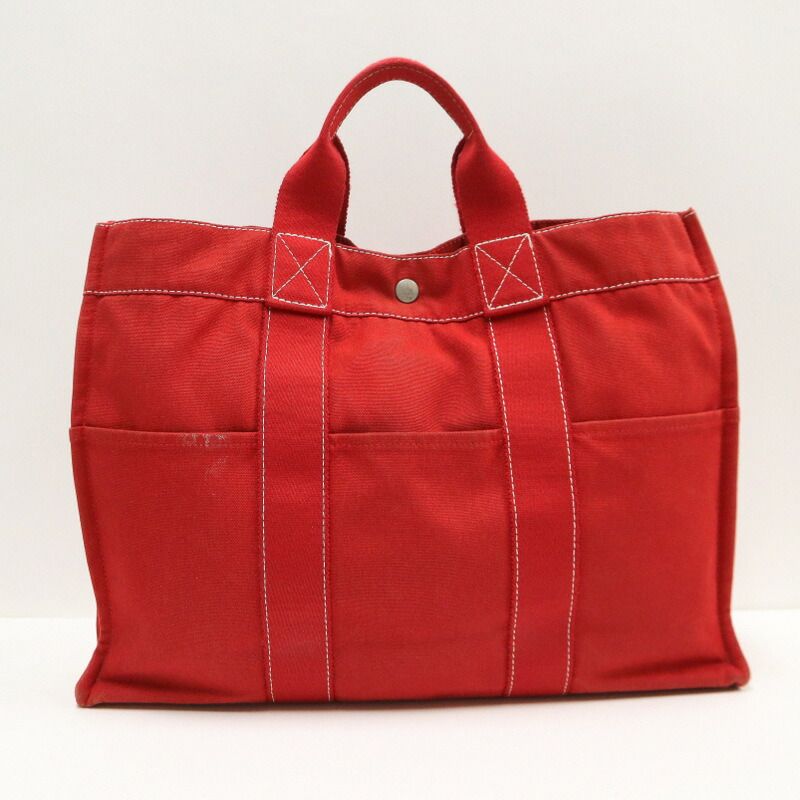 Hermes Deauville MM Tote Red Cotton — view 2