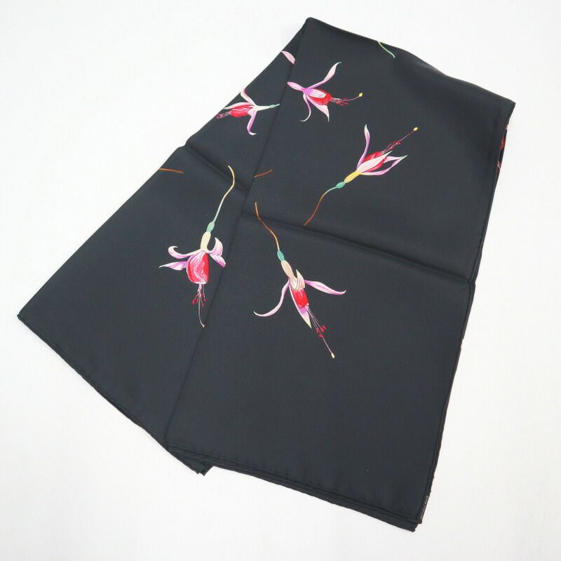 Hermes Carre 90 Fleurs de Fuchsia Black Pink Silk Scarf X — view 2