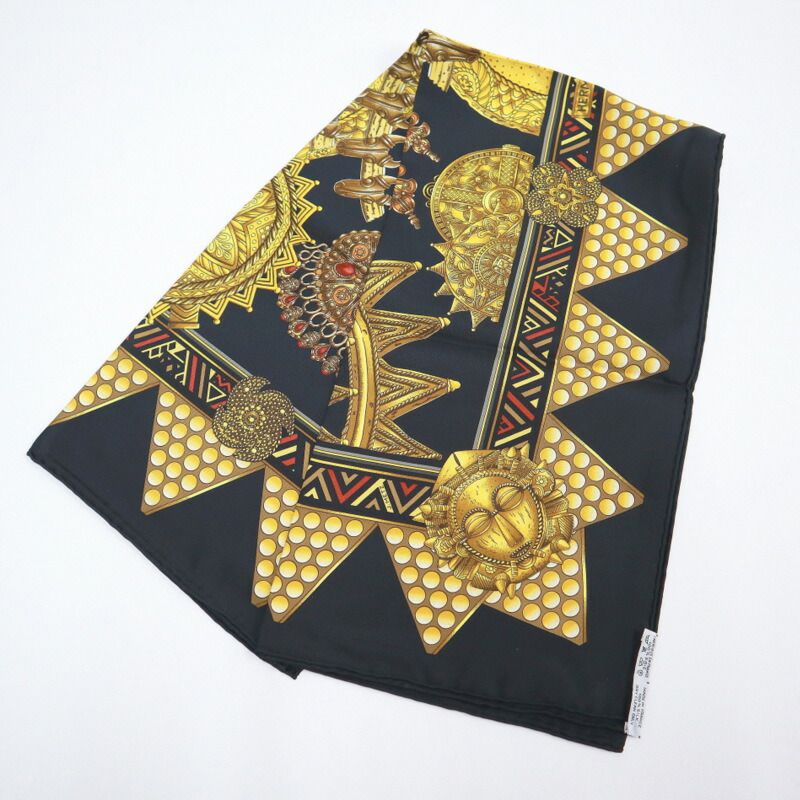 Hermes Carre 90 Chiefs' Gold L'Or Des Chefs Black Silk Scarf X — view 2