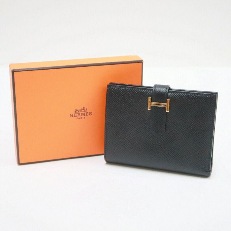 Hermes Bearn Compact Bifold Wallet Epsom Black Gold — view 8
