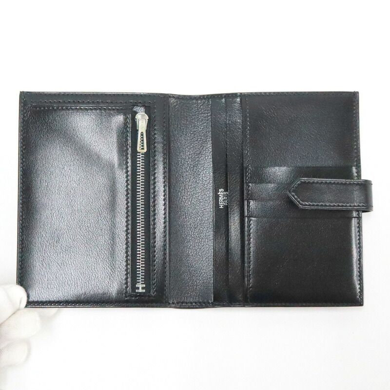 Hermes Bearn Compact Bifold Wallet Buffalo Gala Noir Black Silver — view 5
