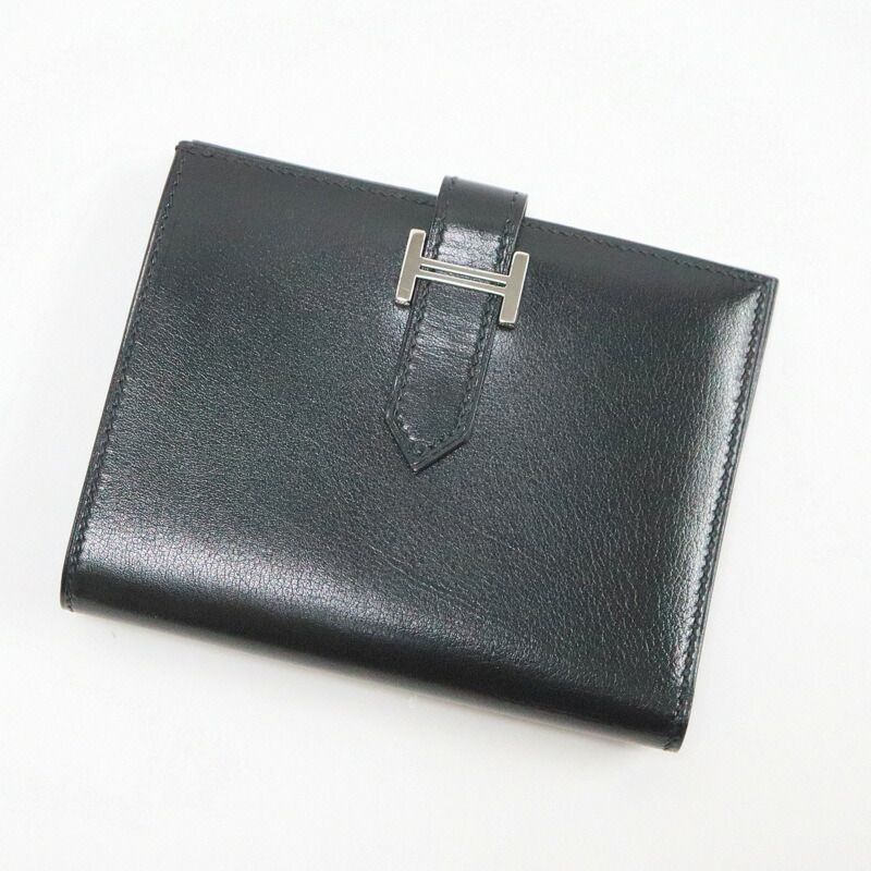 Hermes Bearn Compact Bifold Wallet Buffalo Gala Noir Black Silver — view 2