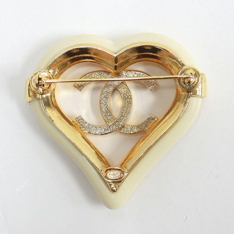 Chanel Heart Brooch CC Gold Plated Beige — view 3