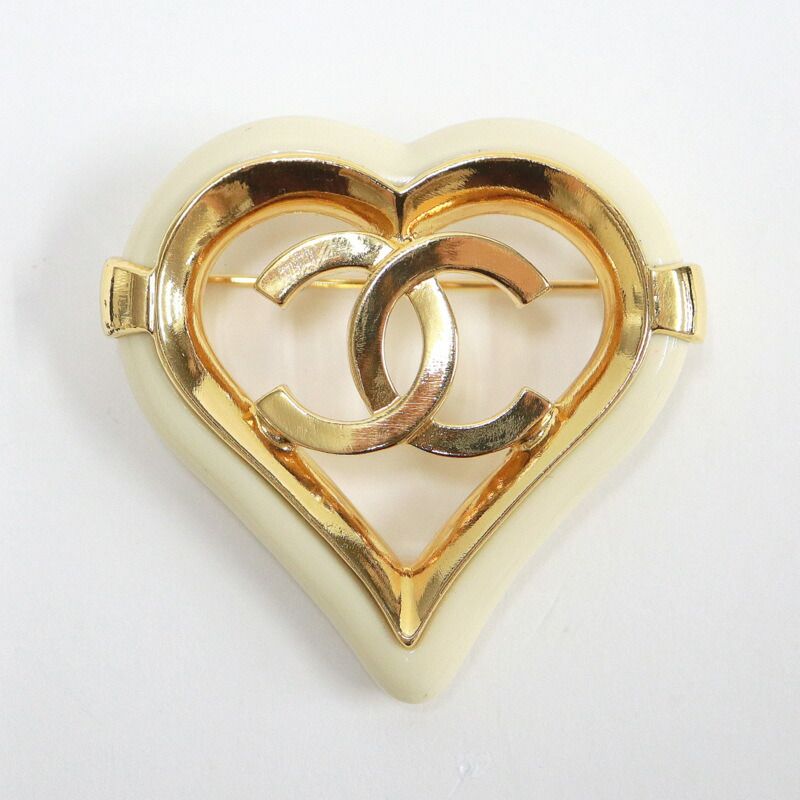 Chanel Heart Brooch CC Gold Plated Beige — view 2