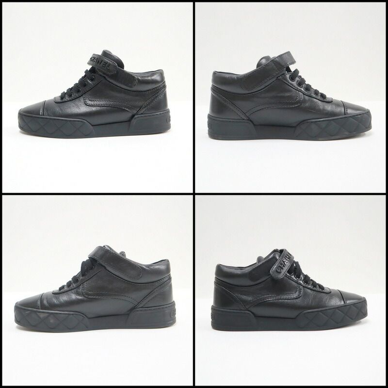 Chanel High Cut Sneakers Shoelace Type Leather Black 37 — view 6