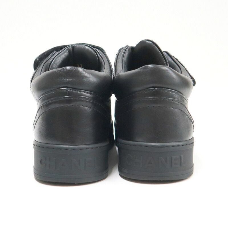 Chanel High Cut Sneakers Shoelace Type Leather Black 37 — view 5