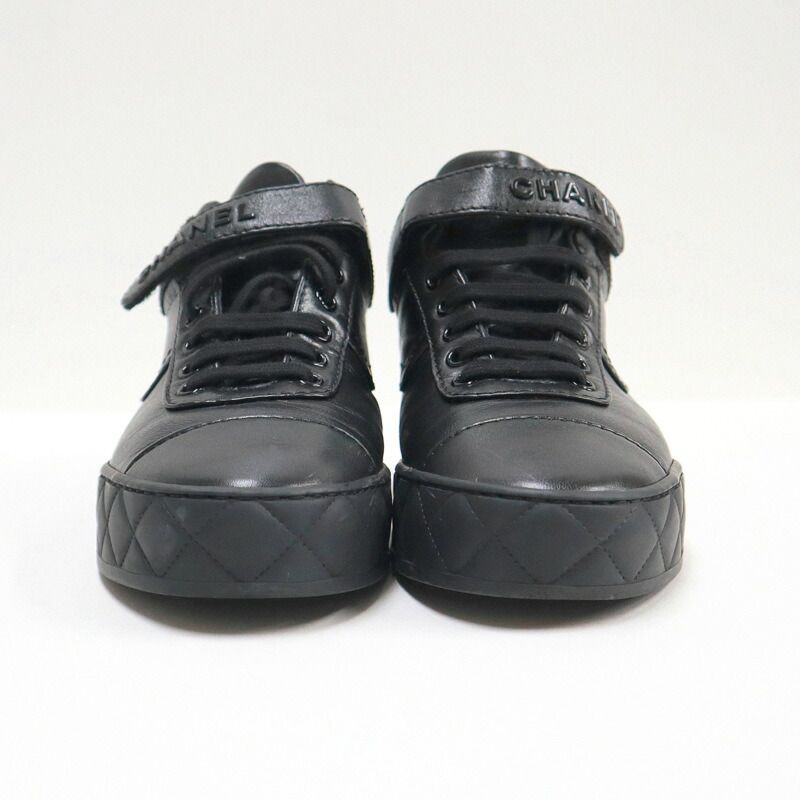 Chanel High Cut Sneakers Shoelace Type Leather Black 37 — view 4