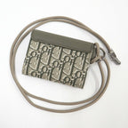 Dior Saddle Flap Card Case Bifold Wallet Canvas Leather Multi Green — view 3