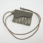 Dior Saddle Flap Card Case Bifold Wallet Canvas Leather Multi Green — view 2