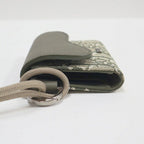 Dior Saddle Flap Card Case Bifold Wallet Canvas Leather Multi Green — view 5