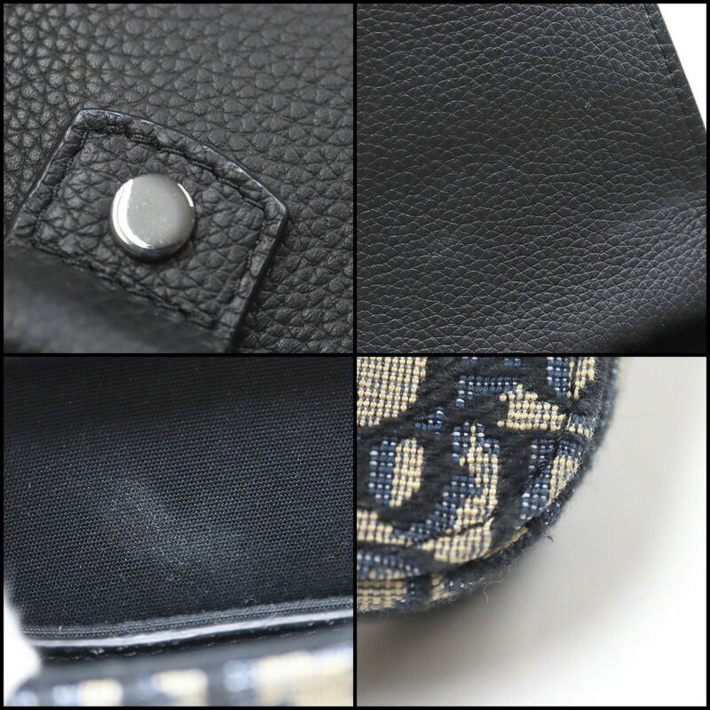 Dior Saddlebar Pouch Shoulder Bag Blue Leather Navy Black Beige — view 6