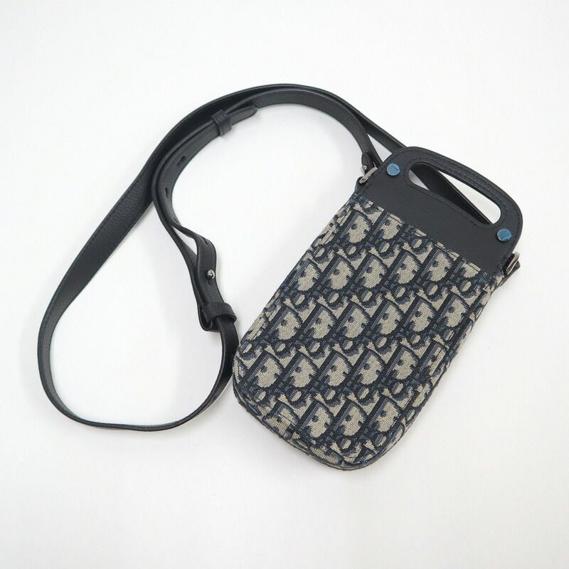 Dior Saddlebar Pouch Shoulder Bag Blue Leather Navy Black Beige — view 2