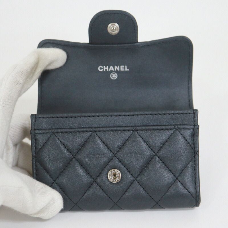 Chanel Quilted Coin Case Lambskin So Black Silver — view 4
