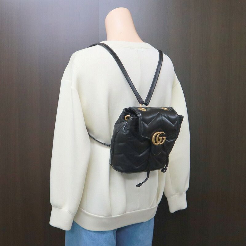 Gucci GG Marmont Backpack Black Gold Leather X — view 7