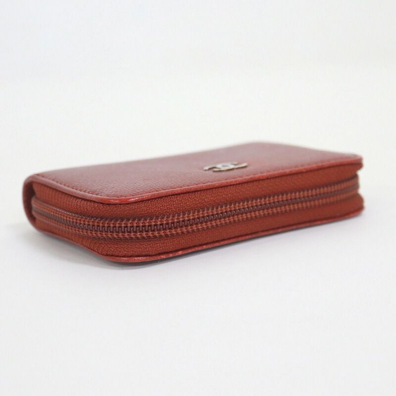 Chanel Caviar Leather Coin Case Red Silver — view 3