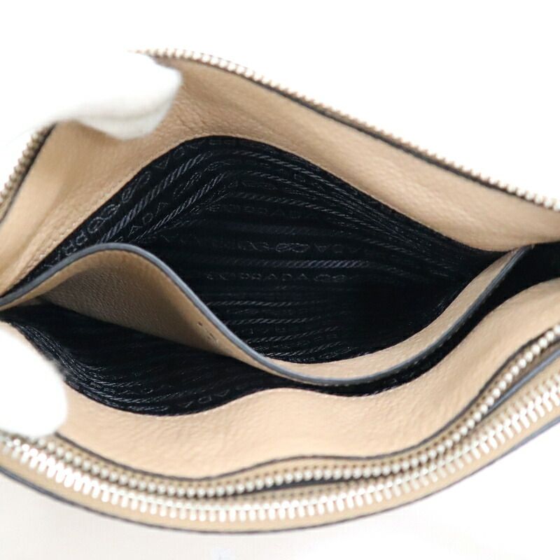Prada Shoulder Bag Gray Leather Greige — view 4