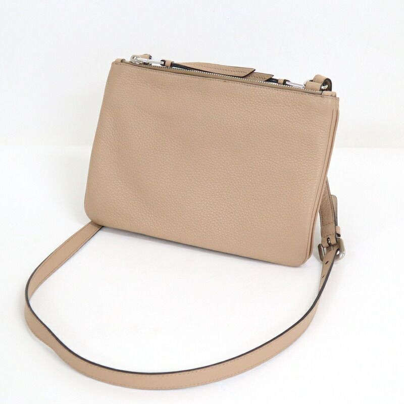 Prada Shoulder Bag Gray Leather Greige — view 2