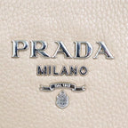 Prada Shoulder Bag Gray Leather Greige — view 6