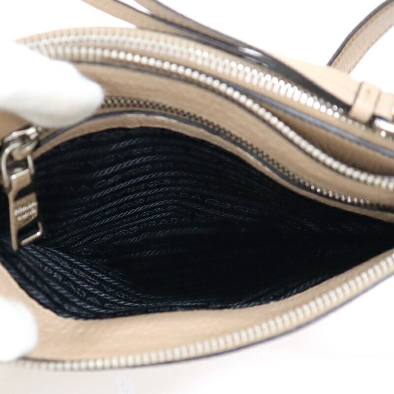 Prada Shoulder Bag Gray Leather Greige — view 5