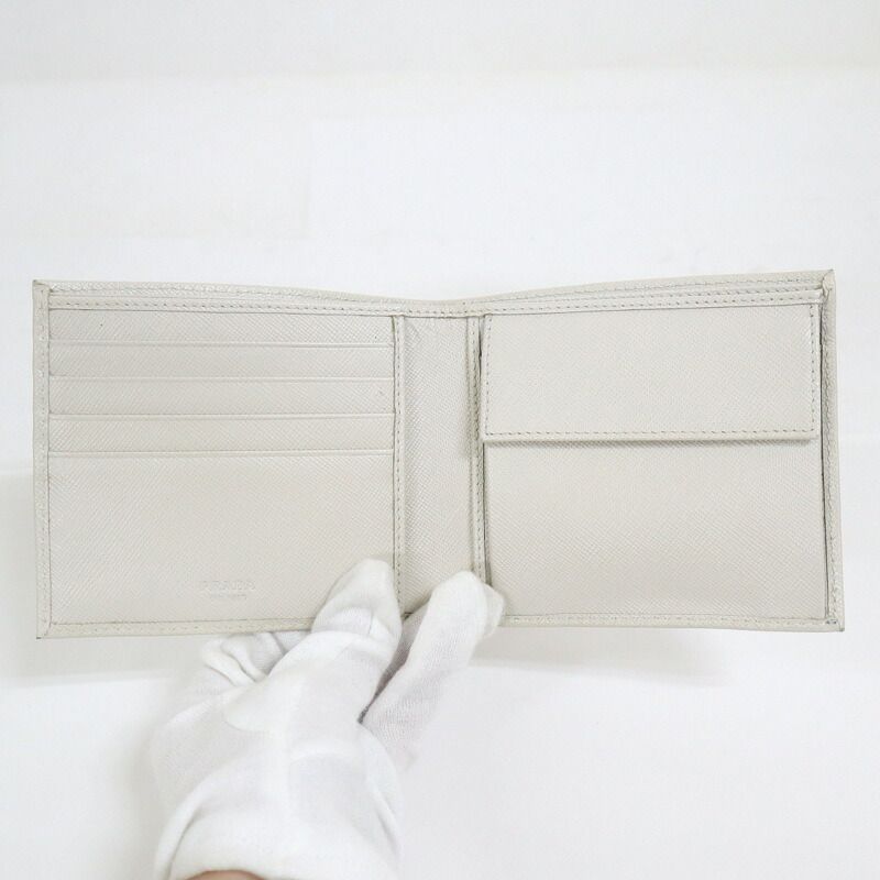 Prada Bifold Compact Wallet Saffiano Leather White Silver — view 4
