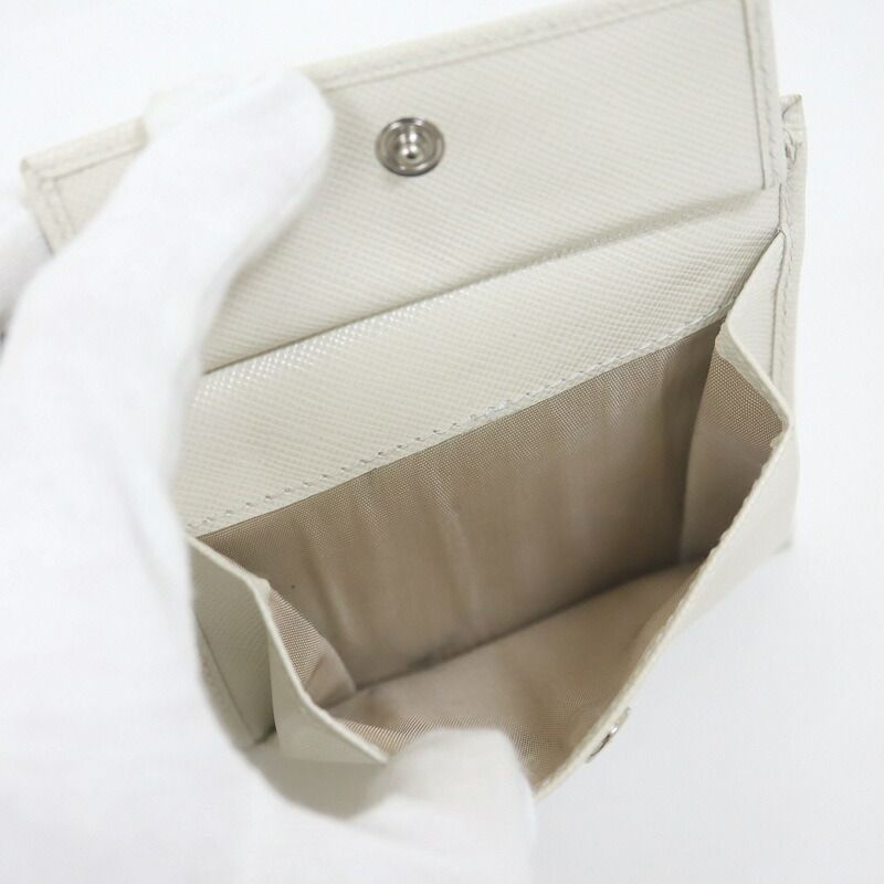 Prada Bifold Compact Wallet Saffiano Leather White Silver — view 5