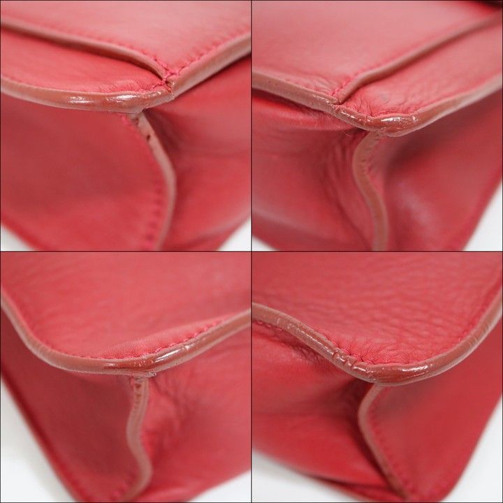 Celine Chain Shoulder Bag Leather Red Gold — view 7