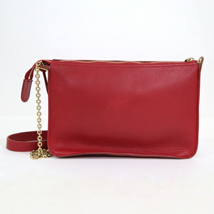 Celine Chain Shoulder Bag Leather Red Gold — view 2