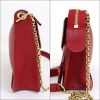 Celine Chain Shoulder Bag Leather Red Gold — view 3