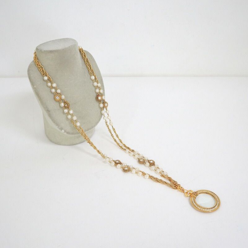 Chanel Loupe Necklace Gold White Faux Pearl X — view 2