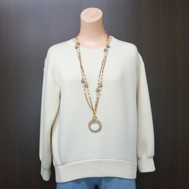 Chanel Loupe Necklace Gold White Faux Pearl X — view 8