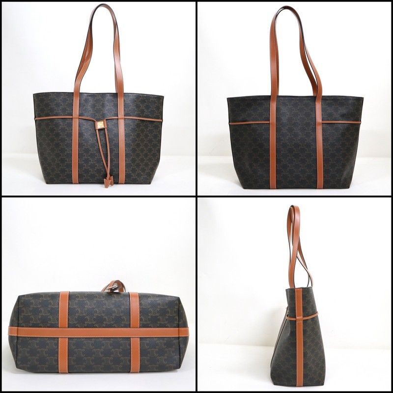 Celine Triomphe Cabas Drawstring Tote Dark Brown Leather — view 2