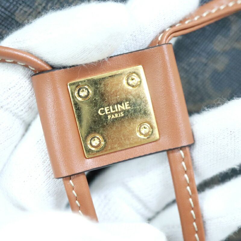 Celine Triomphe Cabas Drawstring Tote Dark Brown Leather — view 3
