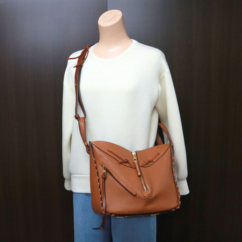 Loewe Hammock Small Shoulder Bag Leather Lace Brown Gold Black — view 9