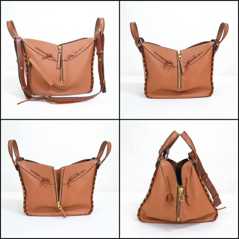 Loewe Hammock Small Shoulder Bag Leather Lace Brown Gold Black — view 3