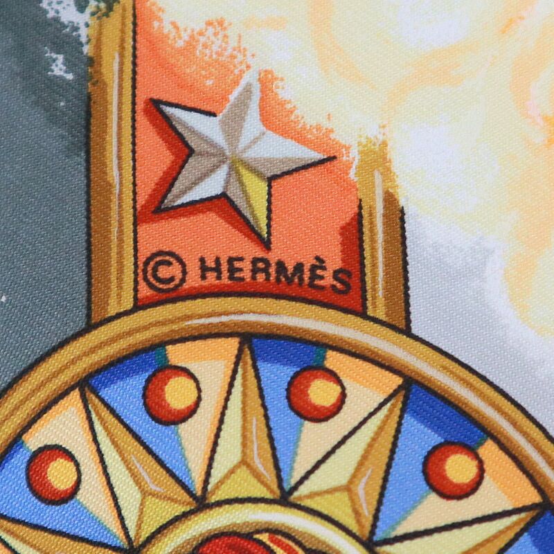 Hermes Carre 90 Magic la Magie Gray Orange Silk Scarf — view 6