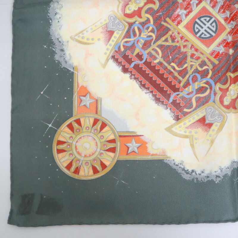 Hermes Carre 90 Magic la Magie Gray Orange Silk Scarf — view 4