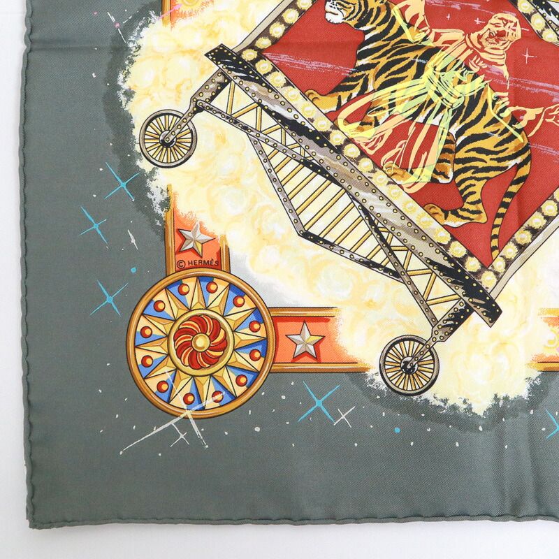 Hermes Carre 90 Magic la Magie Gray Orange Silk Scarf — view 3