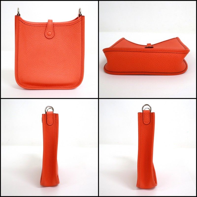 Hermes Evelynemazon Taurillon Clemence Orange Poppy Silver Handbag — view 2